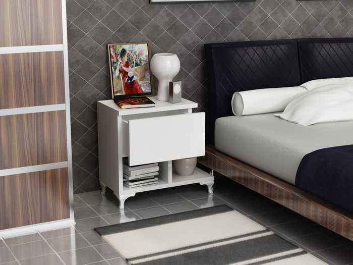 Hanah Home Mesilla de Noche Blanca 46.8cm Ancho x 46.8cm Alto x 33cm Fondo